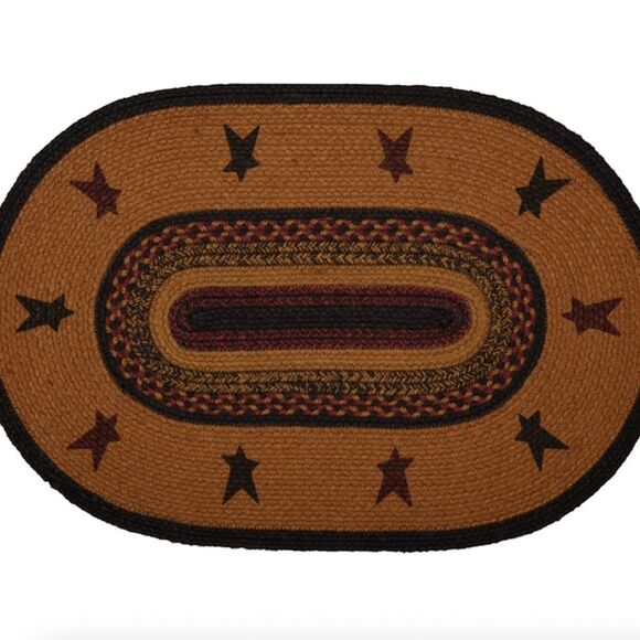 Farmhouse Star Jute Braided Oval Rug Stenciled Autumn Fall Decor Floor Mat - Picture 2 of 7